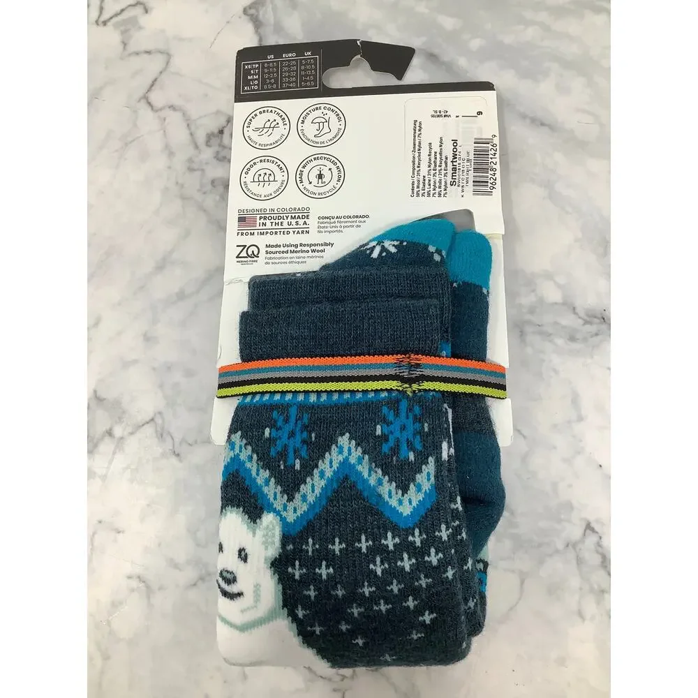 Smartwool Kids Large Wintersport Polar Bear Twilight Blue O.T.C Socks  M30-27